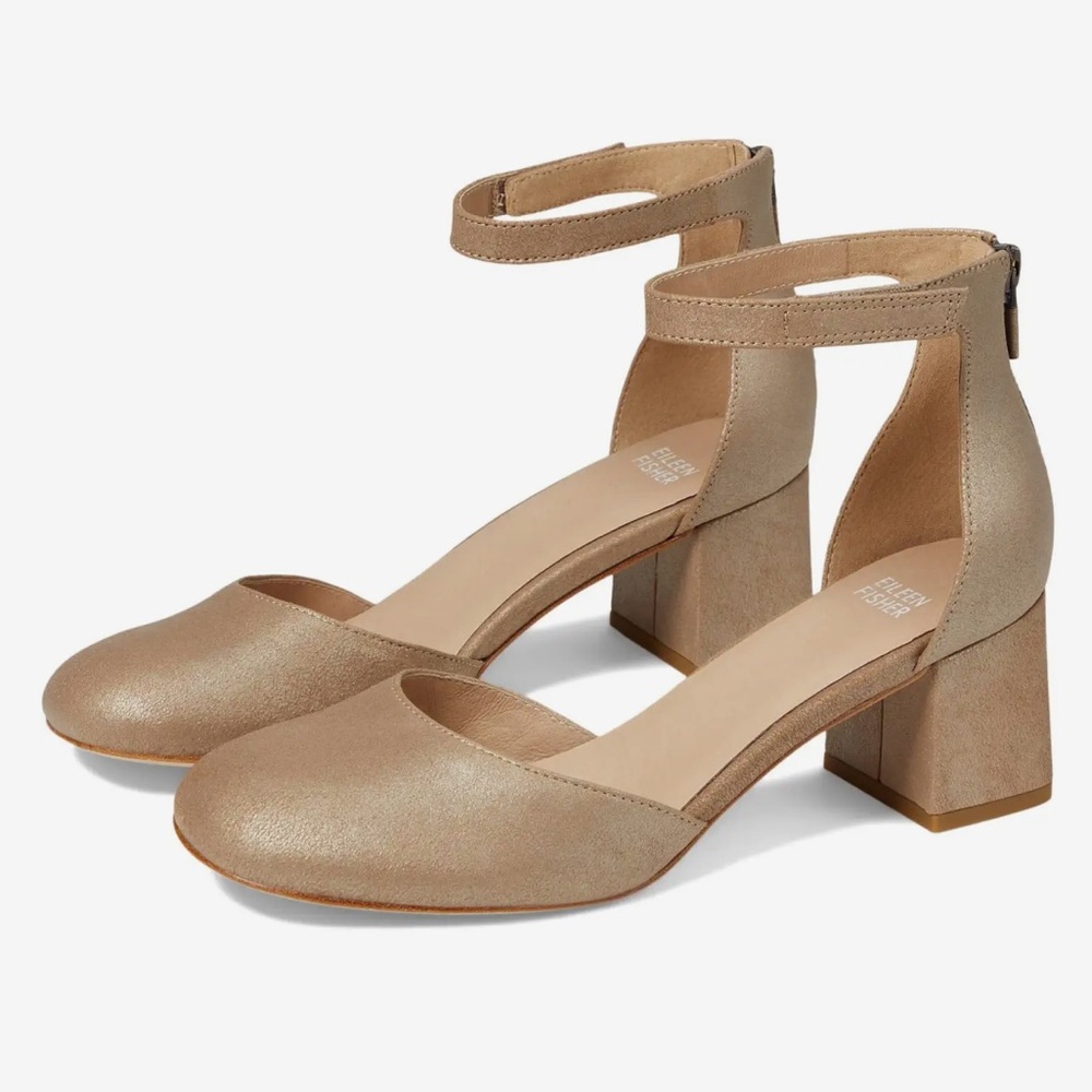 Eileen Fisher Indi Metallic Ankle-Grip Pumps in Suede Platinum Pumps‎ Size 6